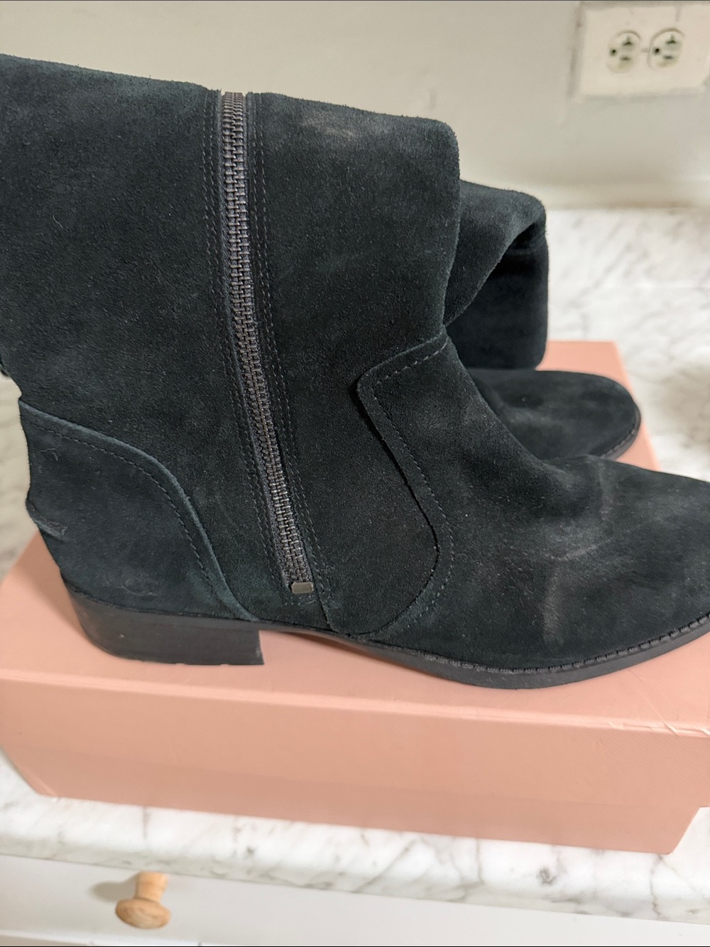 UGG Black Suede Zip Ankle Boots